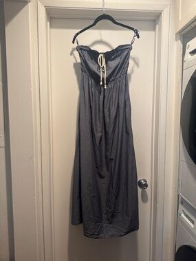 Gap Strapless Gray Summer Maxi Dress with Rope Drawstring
